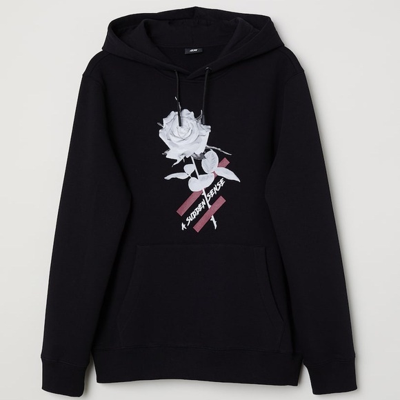 H&M black hoodie with graphic rose - Picture 1 of 4